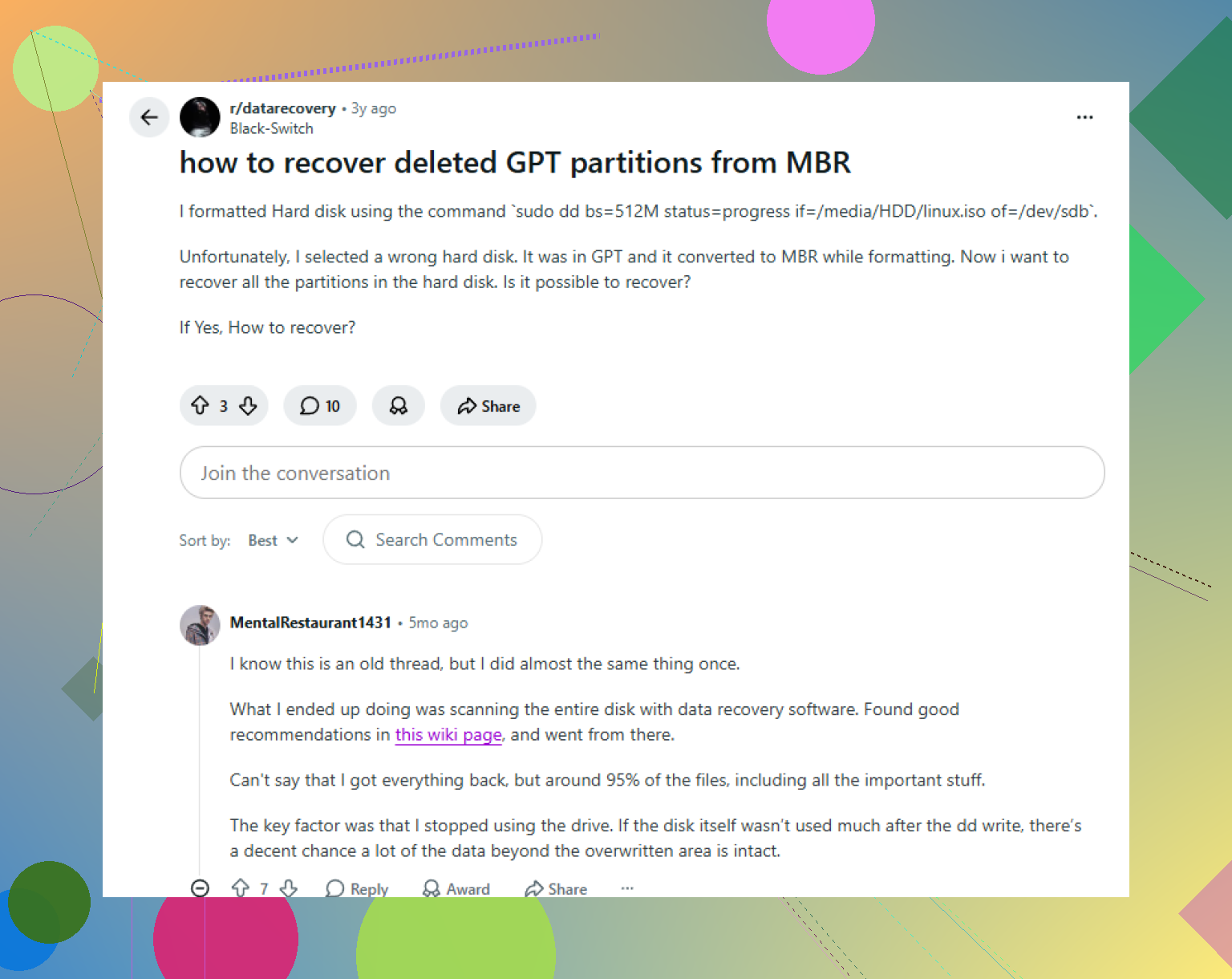 GPT Partition Recovery After Accidental Disk Initialization