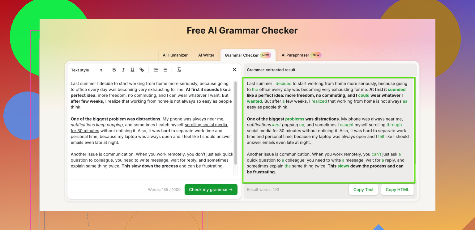 Can someone do a free spelling and grammar check for my text?